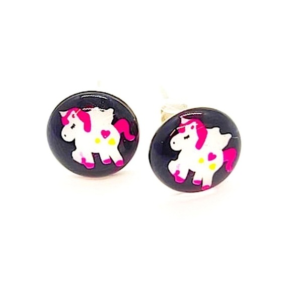 Unicorn Stud earrings on black background - Picture 1 of 3